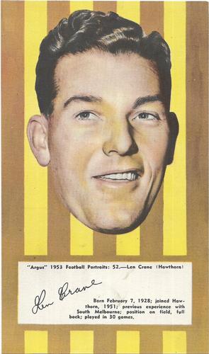 1953 Argus Football Portraits #52 Len Crane Front